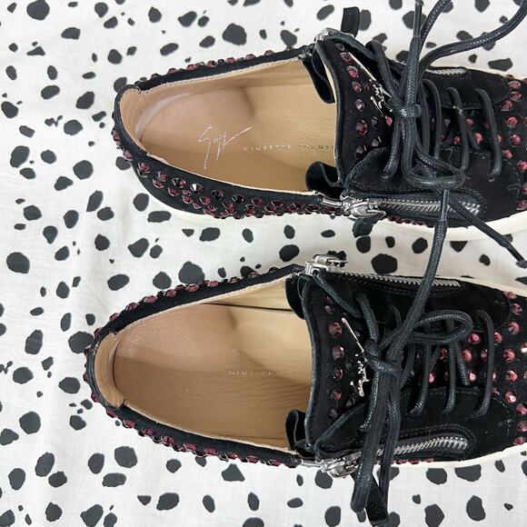 Giuseppe Zanotti | Crystal Magenta Pink Black Suede Low Top Designer Sneakers 38 - Picture 7 of 9